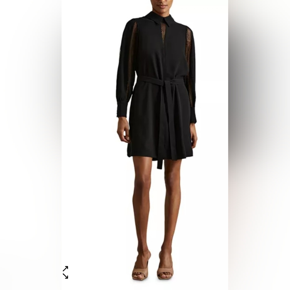 Reiss Black Lace Insert Mini Dress Size US/10 NEW